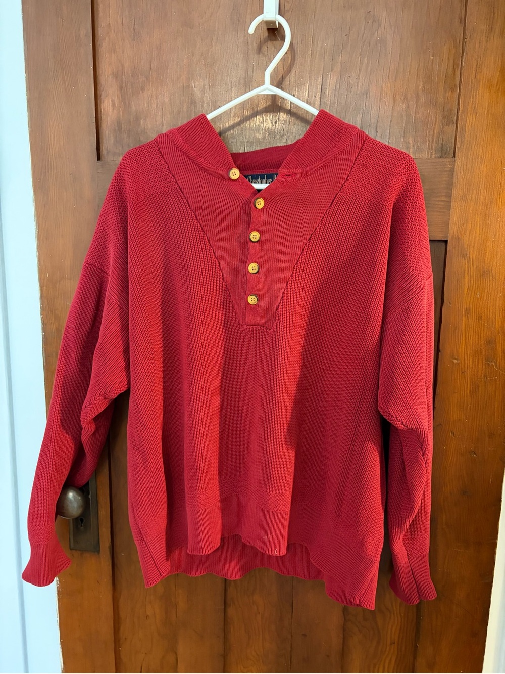 Christopher & Banks Red V-Neck Henley Sweater